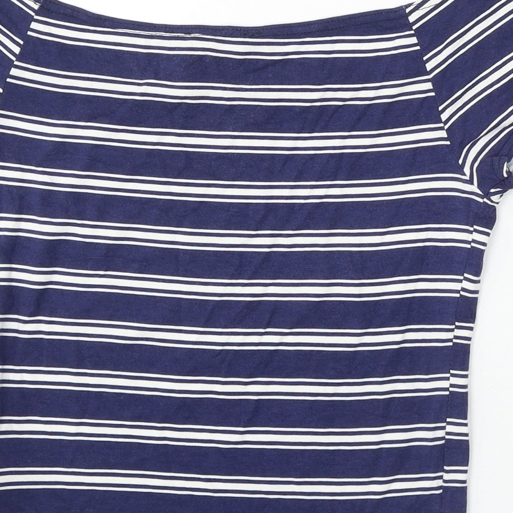 915 Generation Girls Blue Striped Cotton Basic Blouse Size 12-13 Years Off the Shoulder Pullover