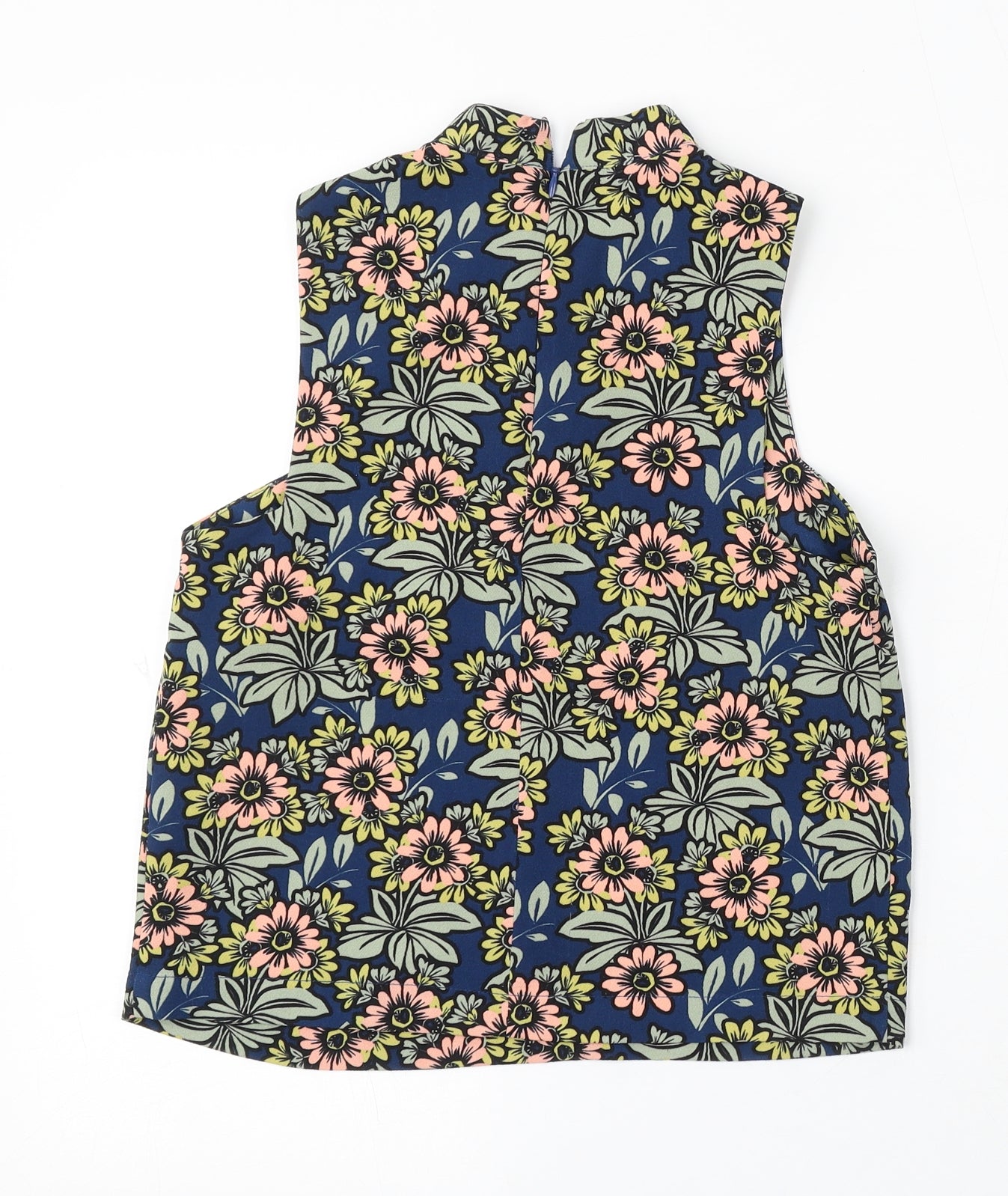 Topshop Womens Blue Floral Polyester Basic Tank Size 6 Round Neck