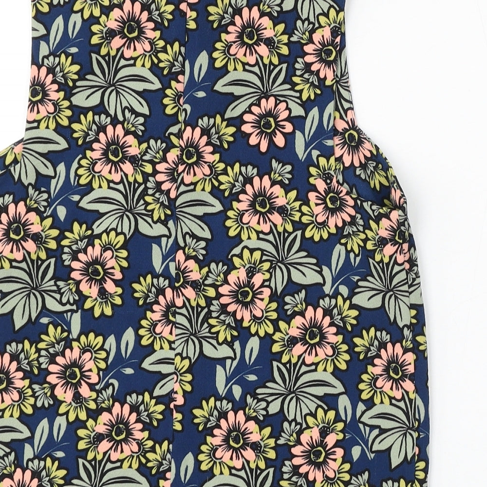 Topshop Womens Blue Floral Polyester Basic Tank Size 6 Round Neck