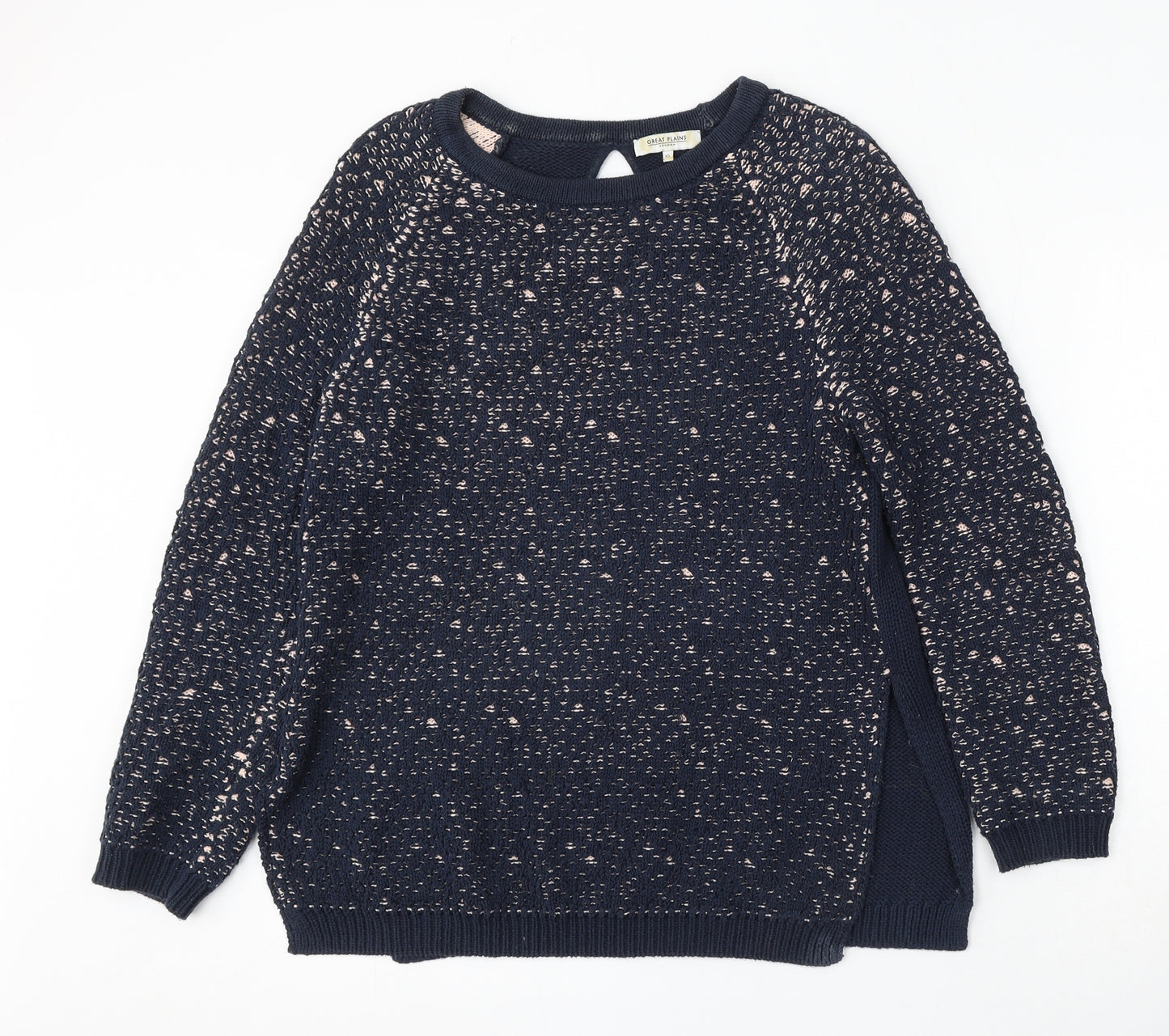 Great Plains Womens Blue Round Neck Cotton Pullover Jumper Size XS
