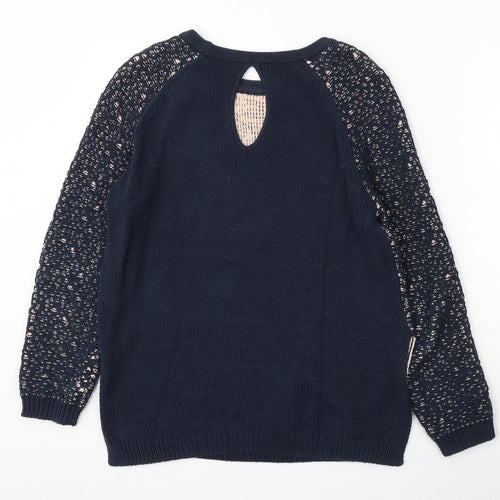 Great Plains Womens Blue Round Neck Cotton Pullover Jumper Size XS