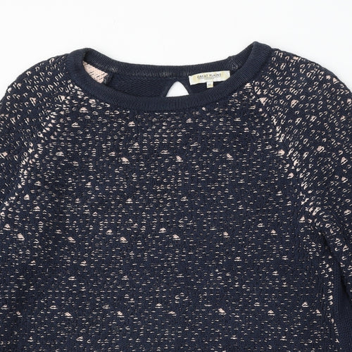 Great Plains Womens Blue Round Neck Cotton Pullover Jumper Size XS