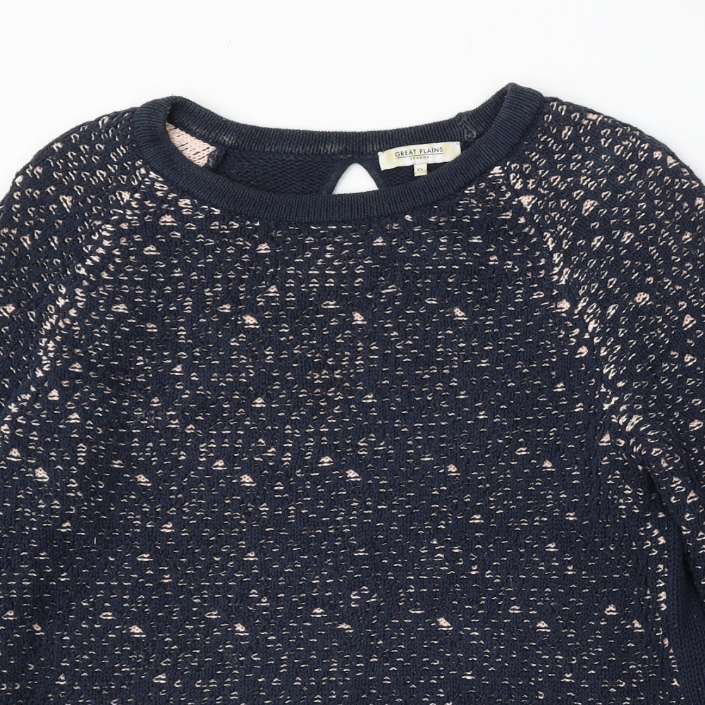 Great Plains Womens Blue Round Neck Cotton Pullover Jumper Size XS