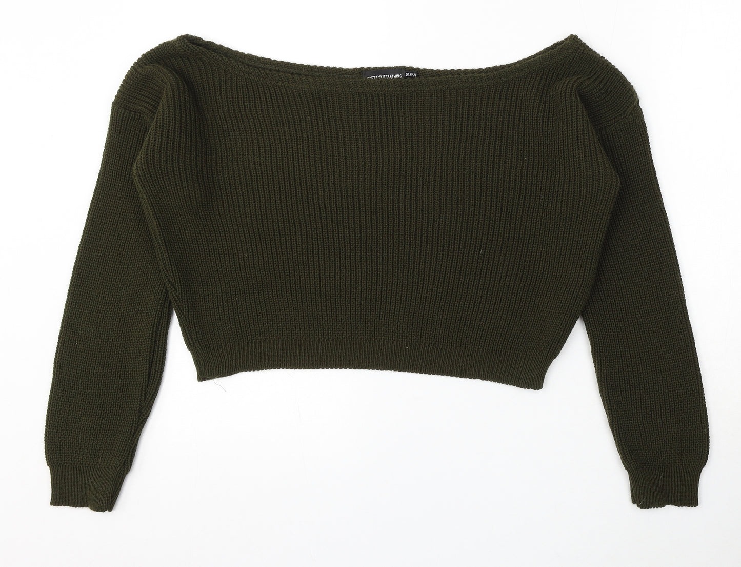 PRETTYLITTLETHING Womens Green Boat Neck Polyester Pullover Jumper Size S