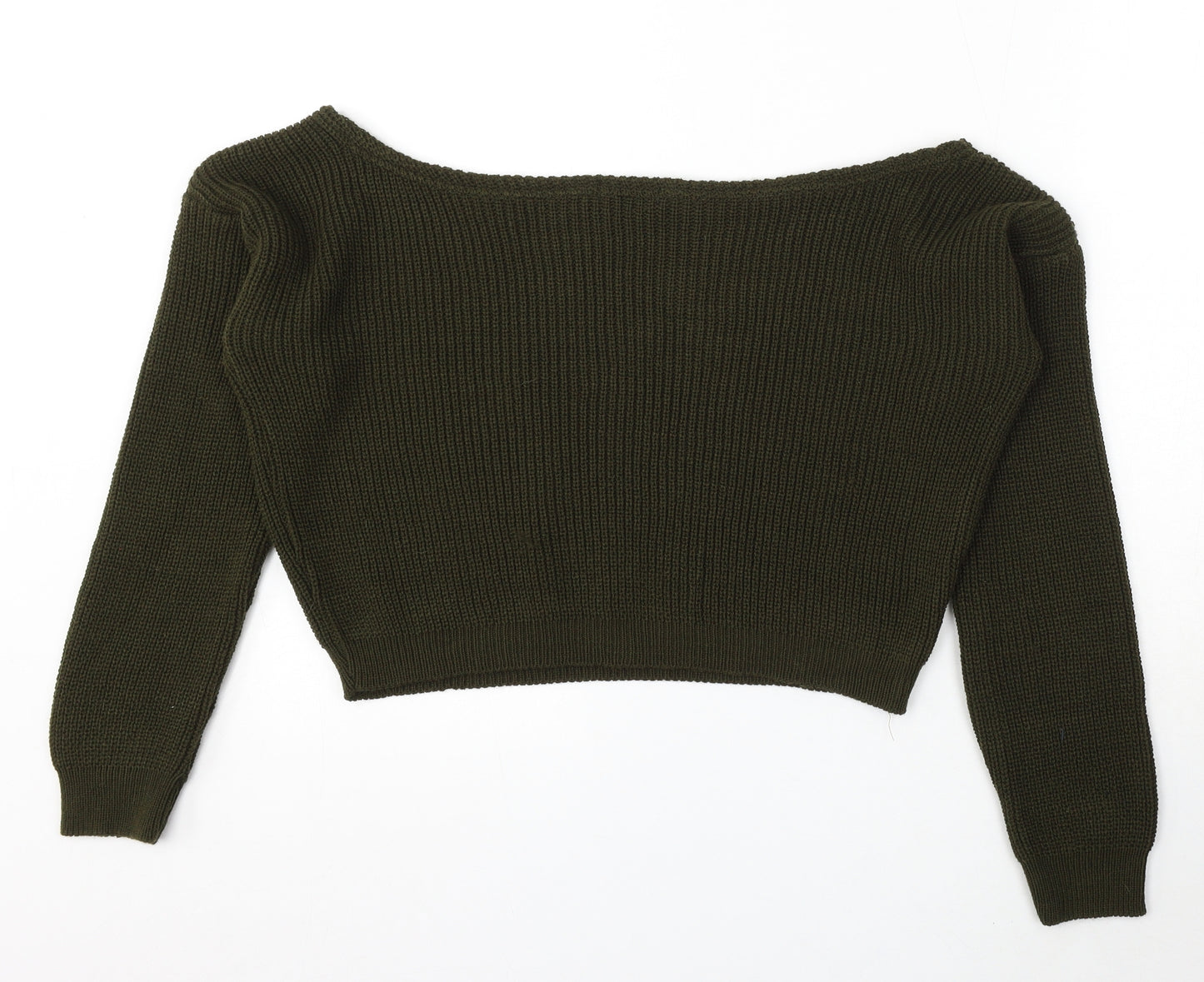 PRETTYLITTLETHING Womens Green Boat Neck Polyester Pullover Jumper Size S