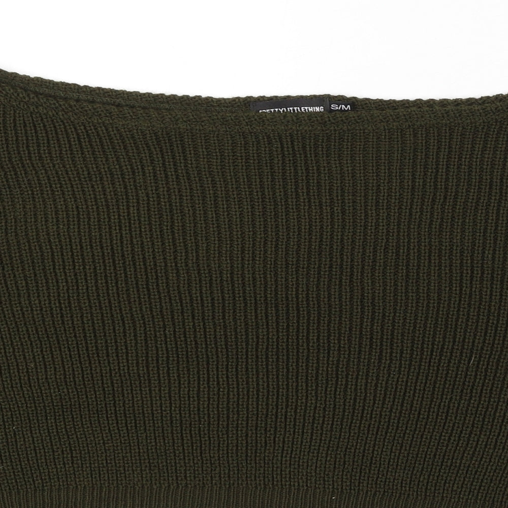 PRETTYLITTLETHING Womens Green Boat Neck Polyester Pullover Jumper Size S