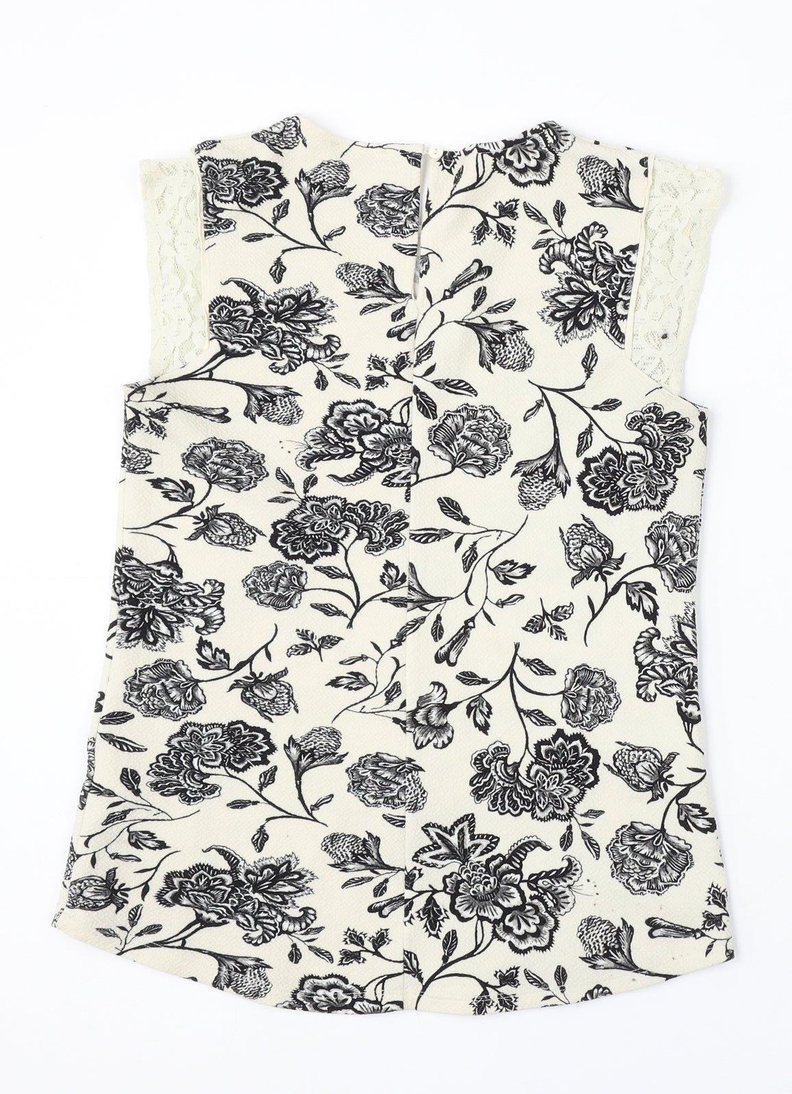 Warehouse Womens Ivory Floral Polyester Basic Tank Size 10 Round Neck - Lace Sleeve Detail