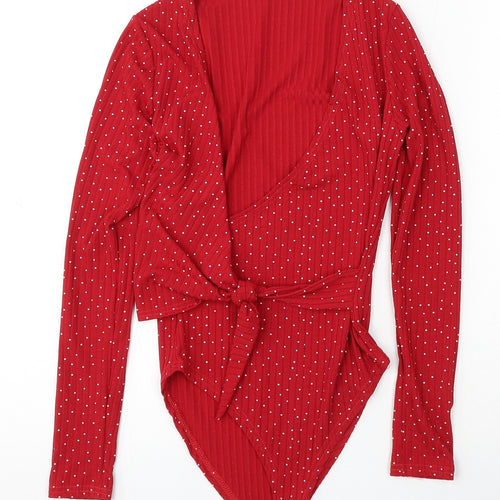 Boohoo Womens Red Polka Dot Polyester Playsuit One-Piece Size 6 Snap