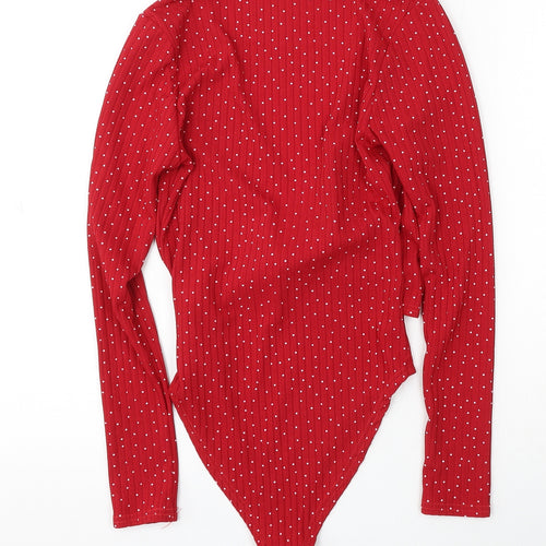 Boohoo Womens Red Polka Dot Polyester Playsuit One-Piece Size 6 Snap