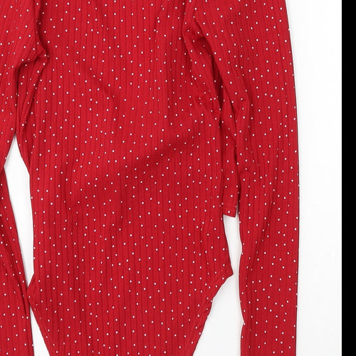 Boohoo Womens Red Polka Dot Polyester Playsuit One-Piece Size 6 Snap