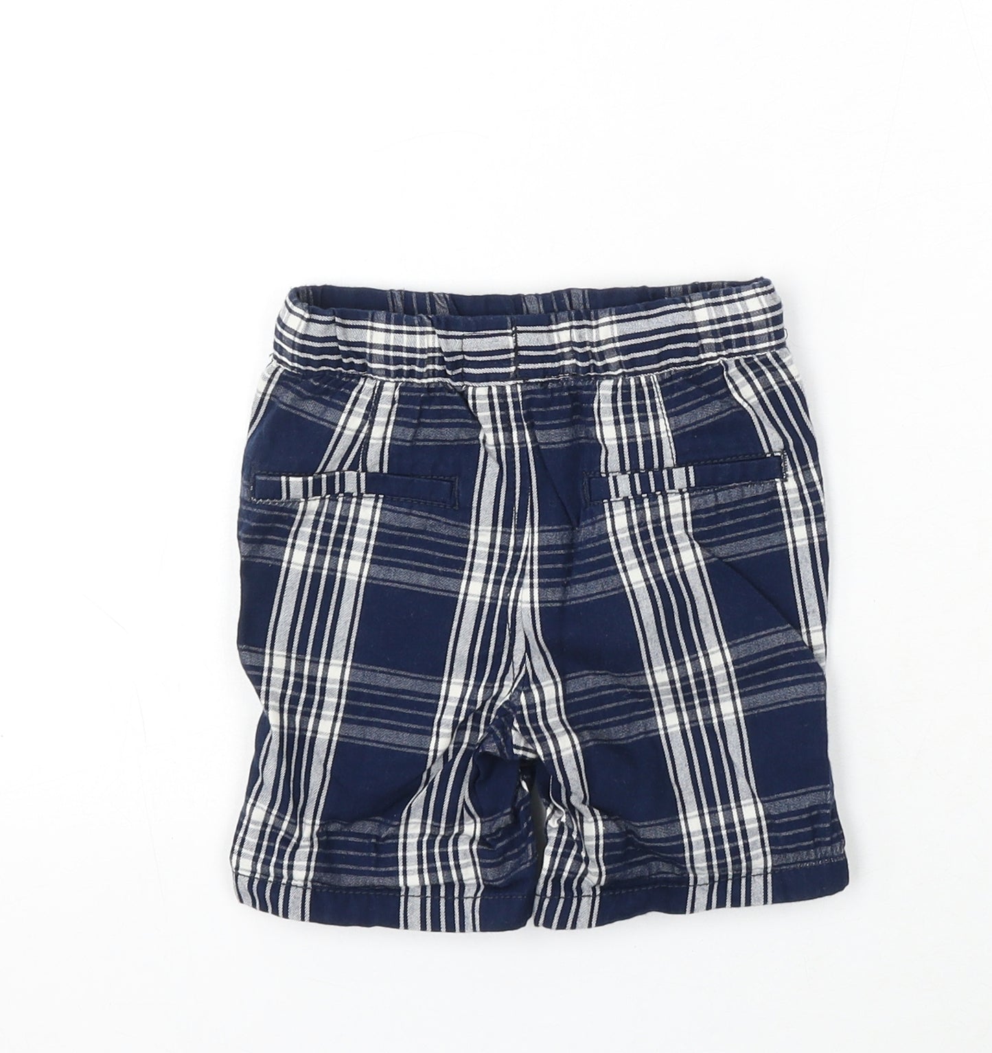 NEXT Boys Blue Check Cotton Cropped Trousers Size 12-18 Months Drawstring - Shorts