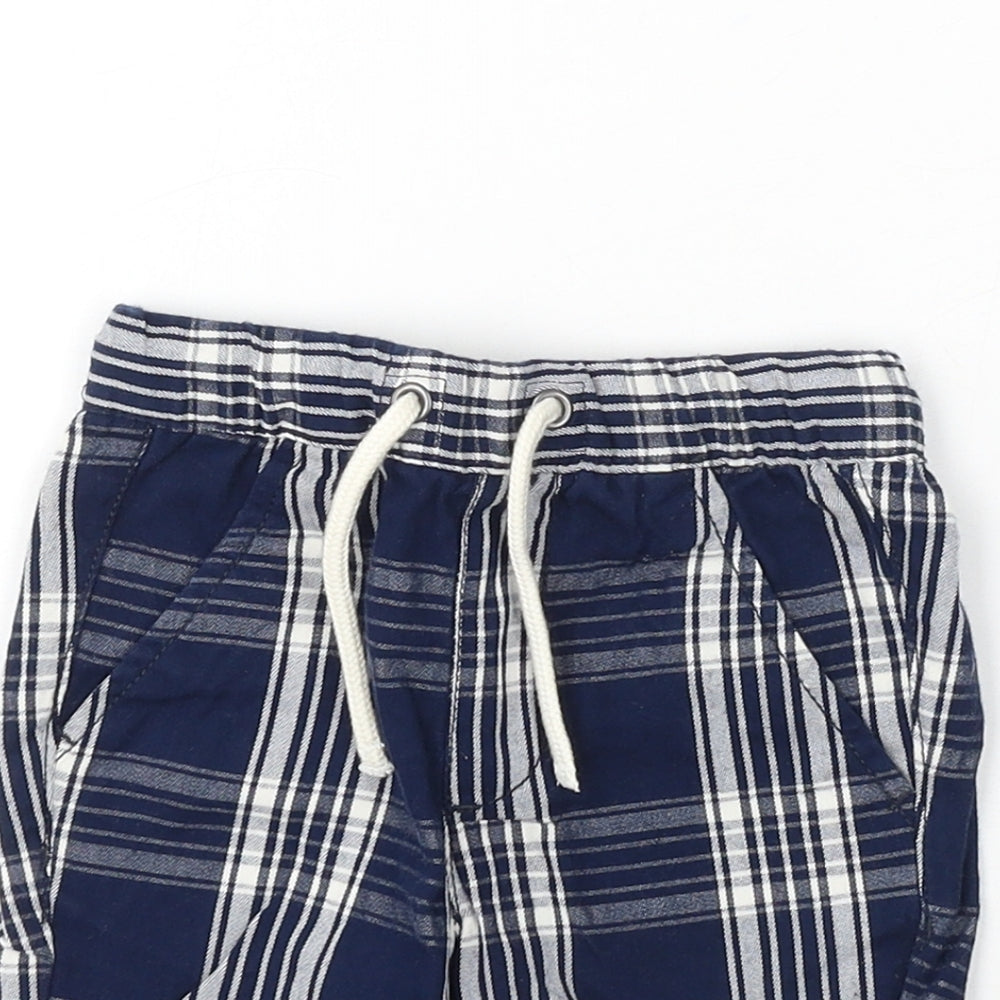 NEXT Boys Blue Check Cotton Cropped Trousers Size 12-18 Months Drawstring - Shorts