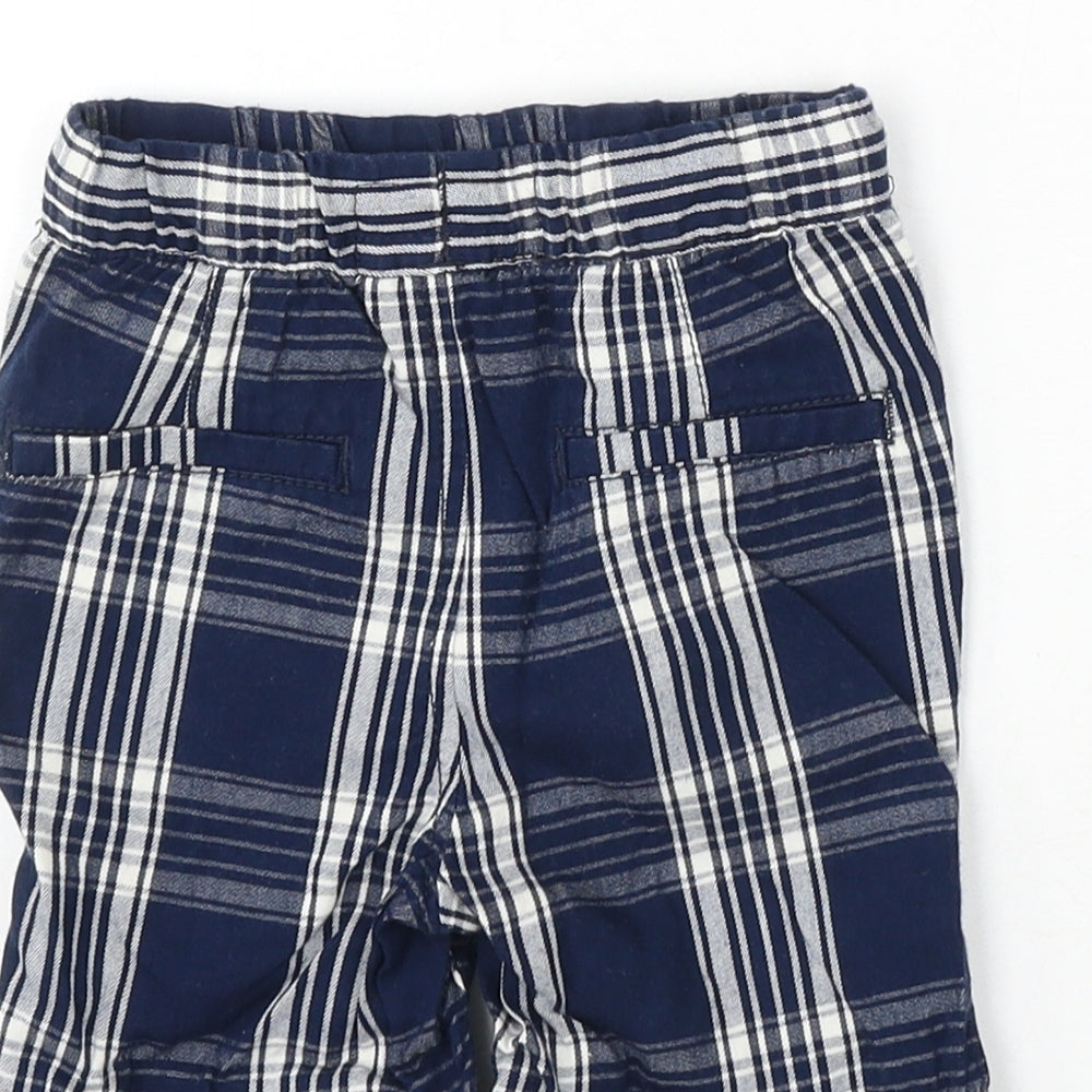 NEXT Boys Blue Check Cotton Cropped Trousers Size 12-18 Months Drawstring - Shorts