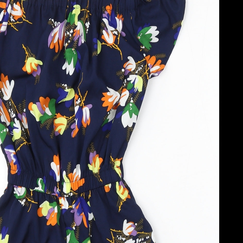 Atmosphere Womens Blue Floral Polyester Playsuit One-Piece Size 4 Pullover