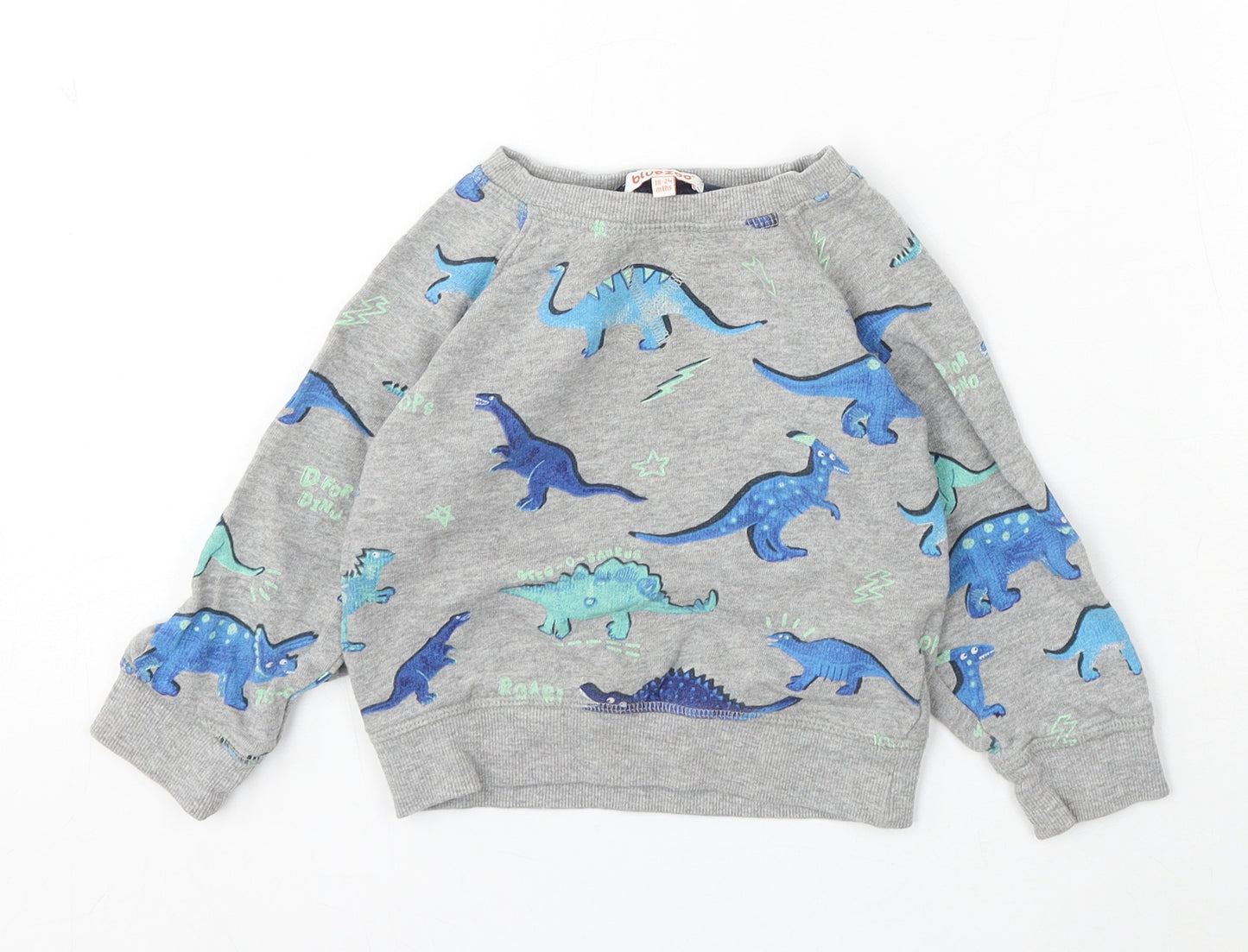 Bluezoo Boys Grey Geometric Cotton Pullover Jumper Size 18-24 Months Pullover - Dinosaurs