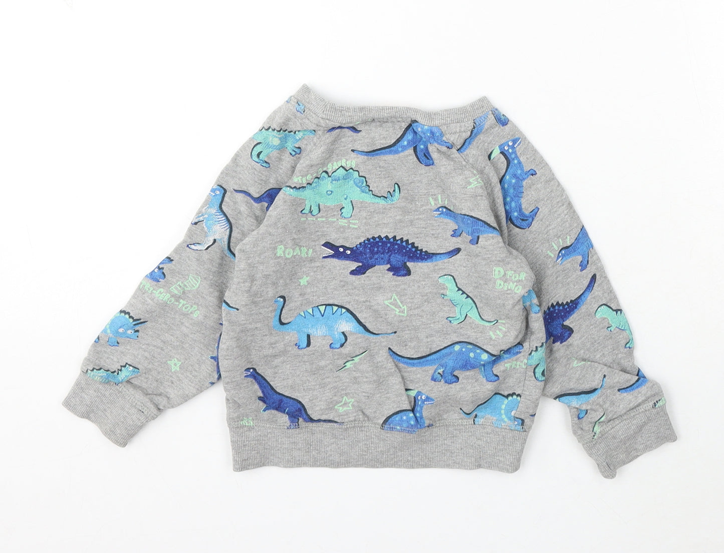 Bluezoo Boys Grey Geometric Cotton Pullover Jumper Size 18-24 Months Pullover - Dinosaurs