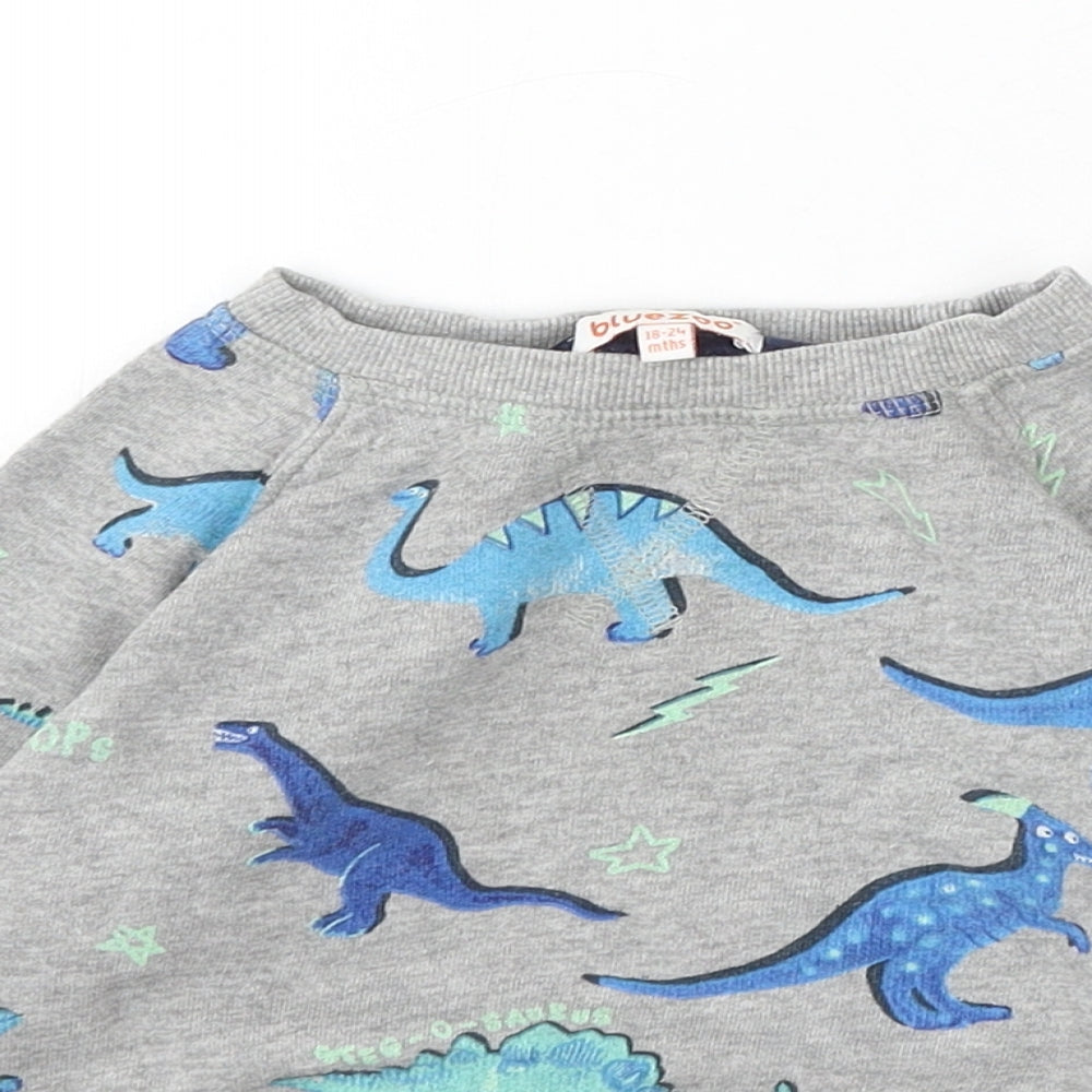 Bluezoo Boys Grey Geometric Cotton Pullover Jumper Size 18-24 Months Pullover - Dinosaurs