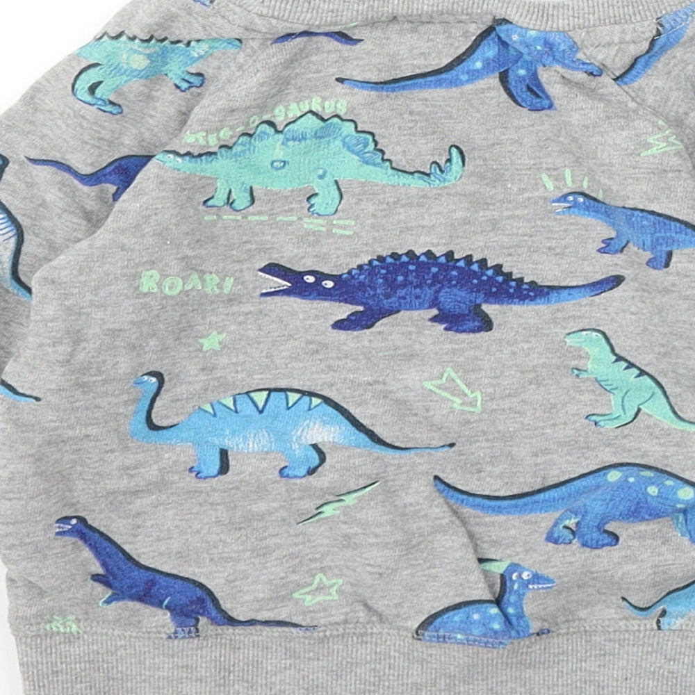 Bluezoo Boys Grey Geometric Cotton Pullover Jumper Size 18-24 Months Pullover - Dinosaurs