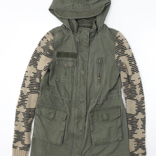 River Island Womens Green Geometric Parka Coat Size 6 Zip