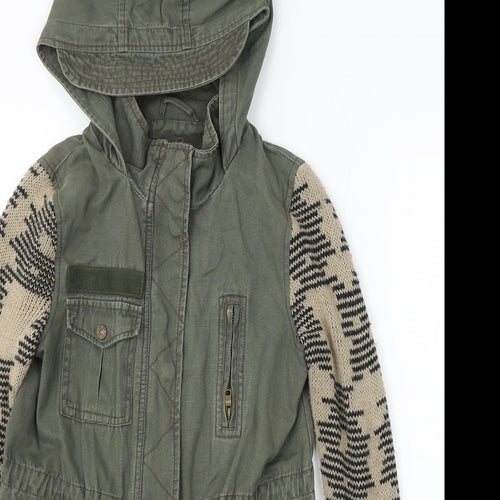 River Island Womens Green Geometric Parka Coat Size 6 Zip
