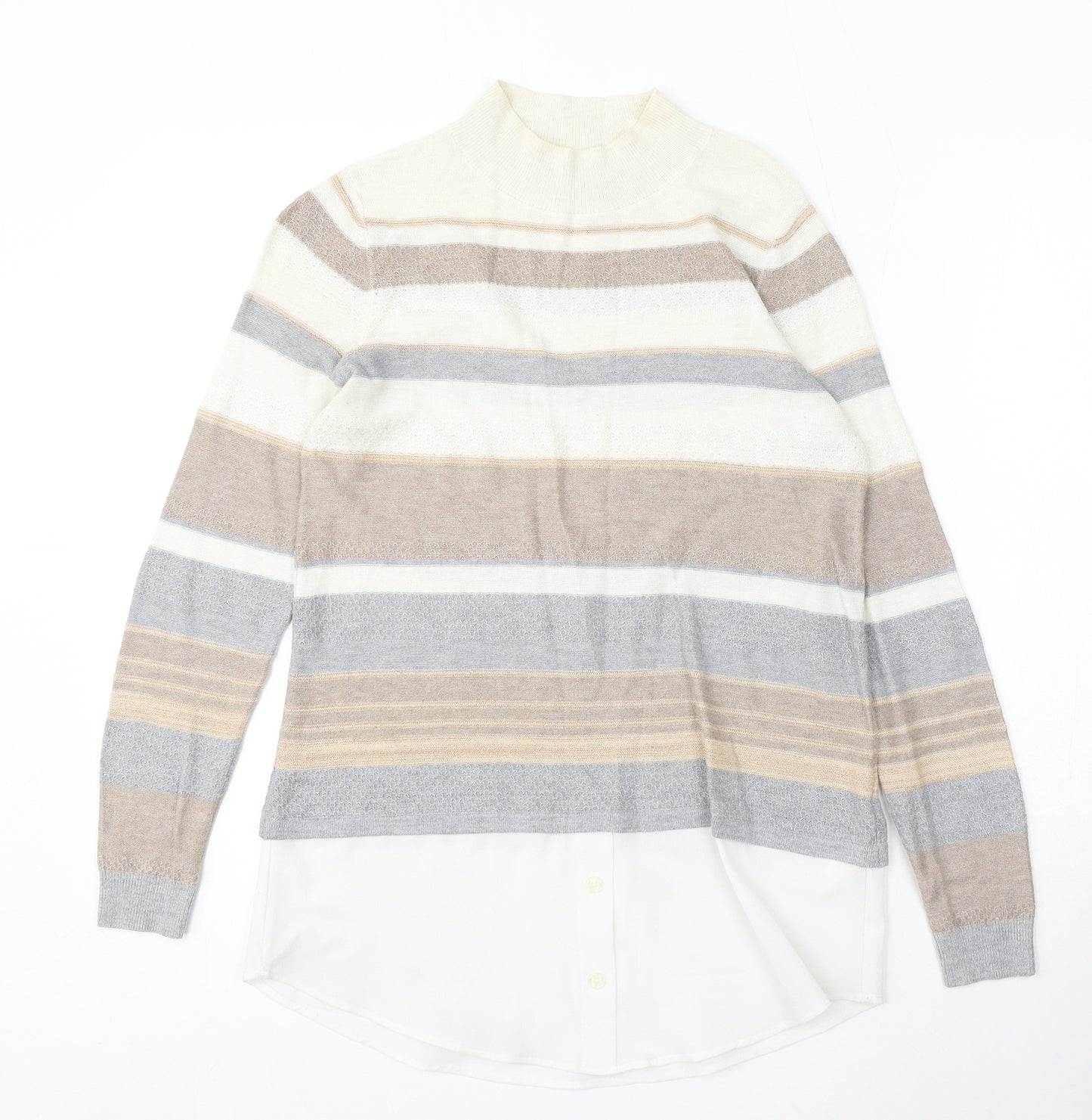 F&F Womens Multicoloured Mock Neck Striped Acrylic Pullover Jumper Size 8