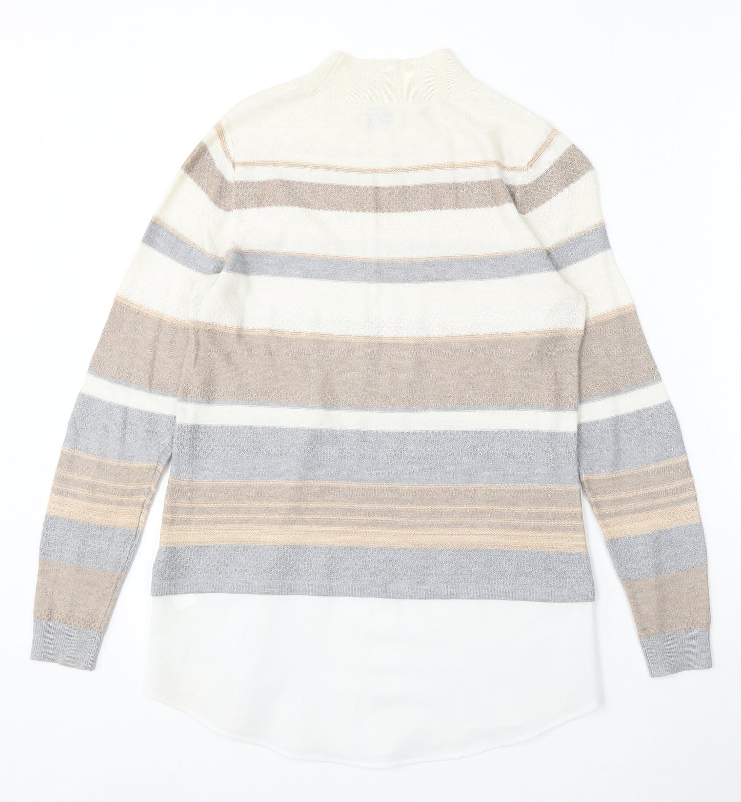F&F Womens Multicoloured Mock Neck Striped Acrylic Pullover Jumper Size 8