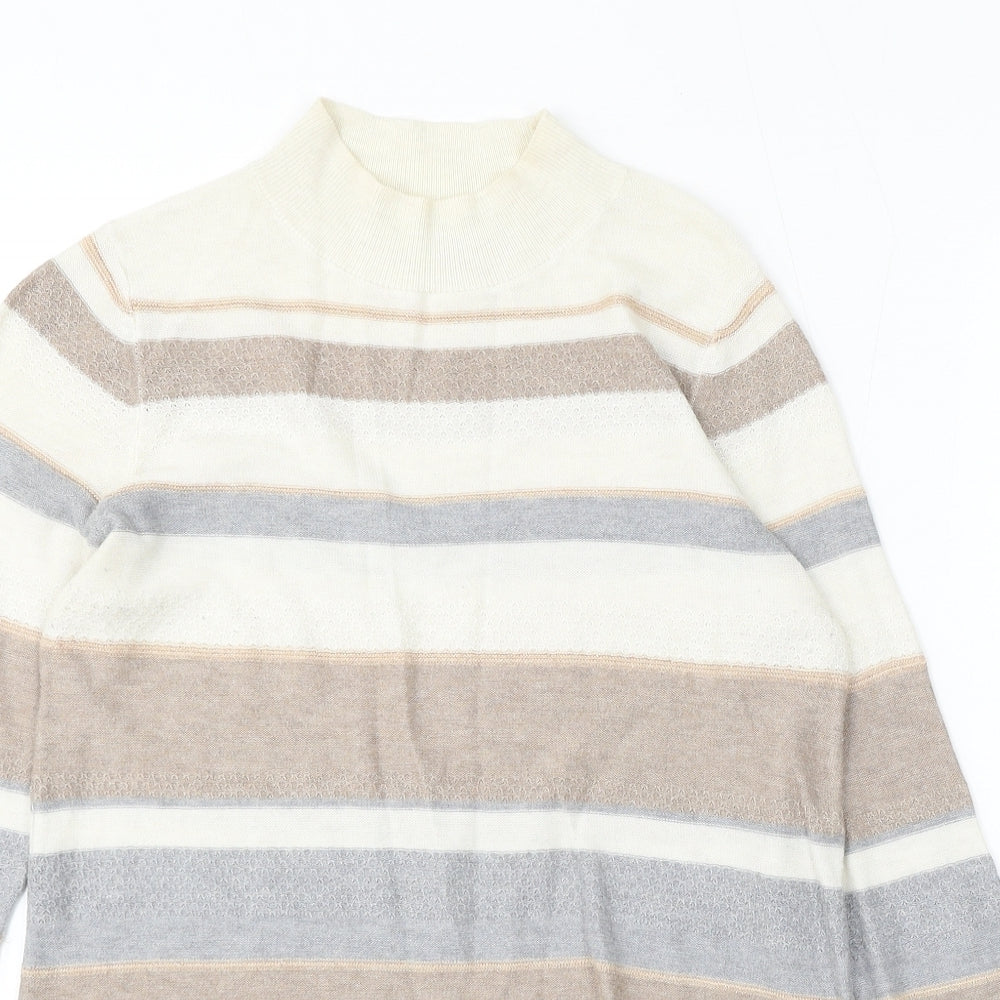 F&F Womens Multicoloured Mock Neck Striped Acrylic Pullover Jumper Size 8