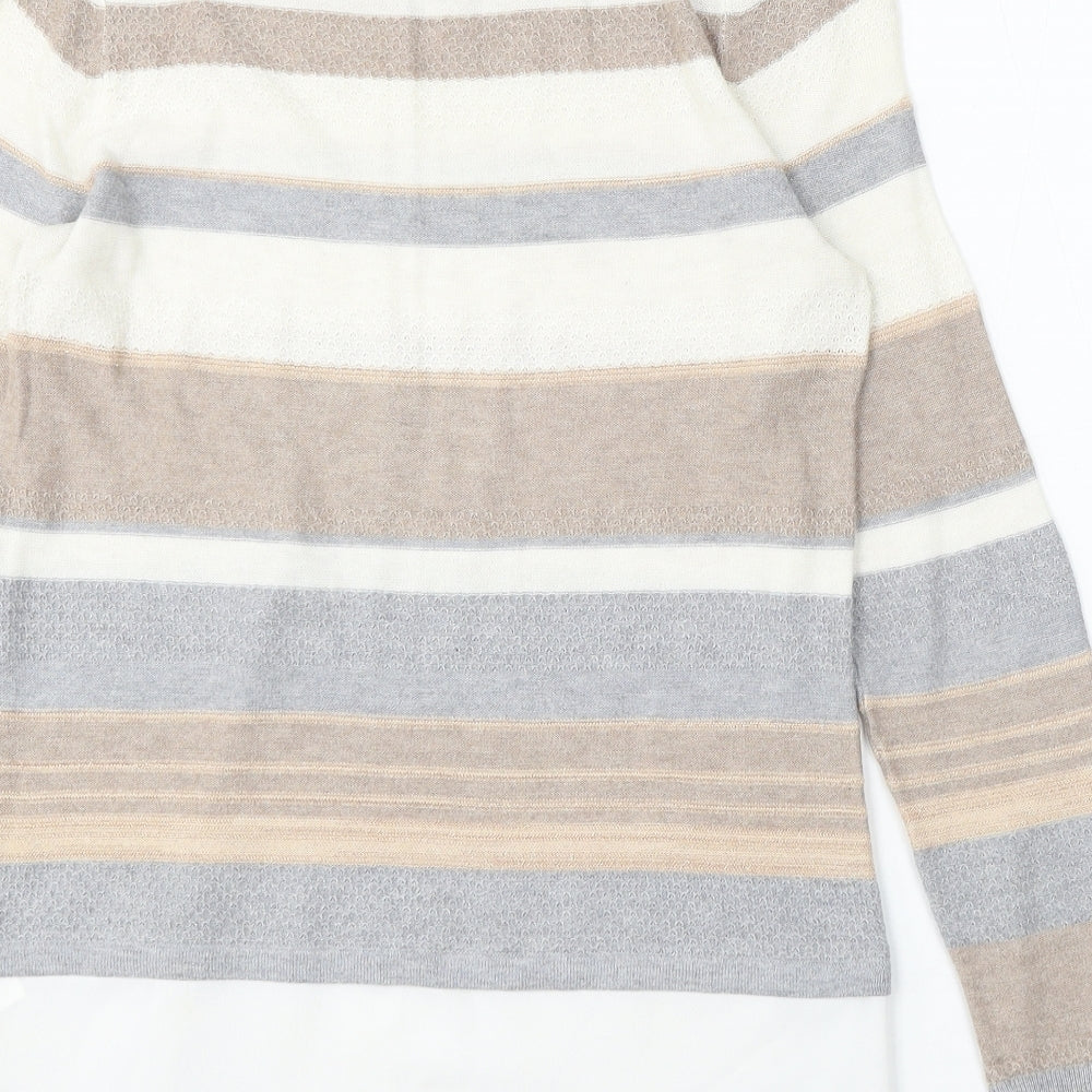 F&F Womens Multicoloured Mock Neck Striped Acrylic Pullover Jumper Size 8