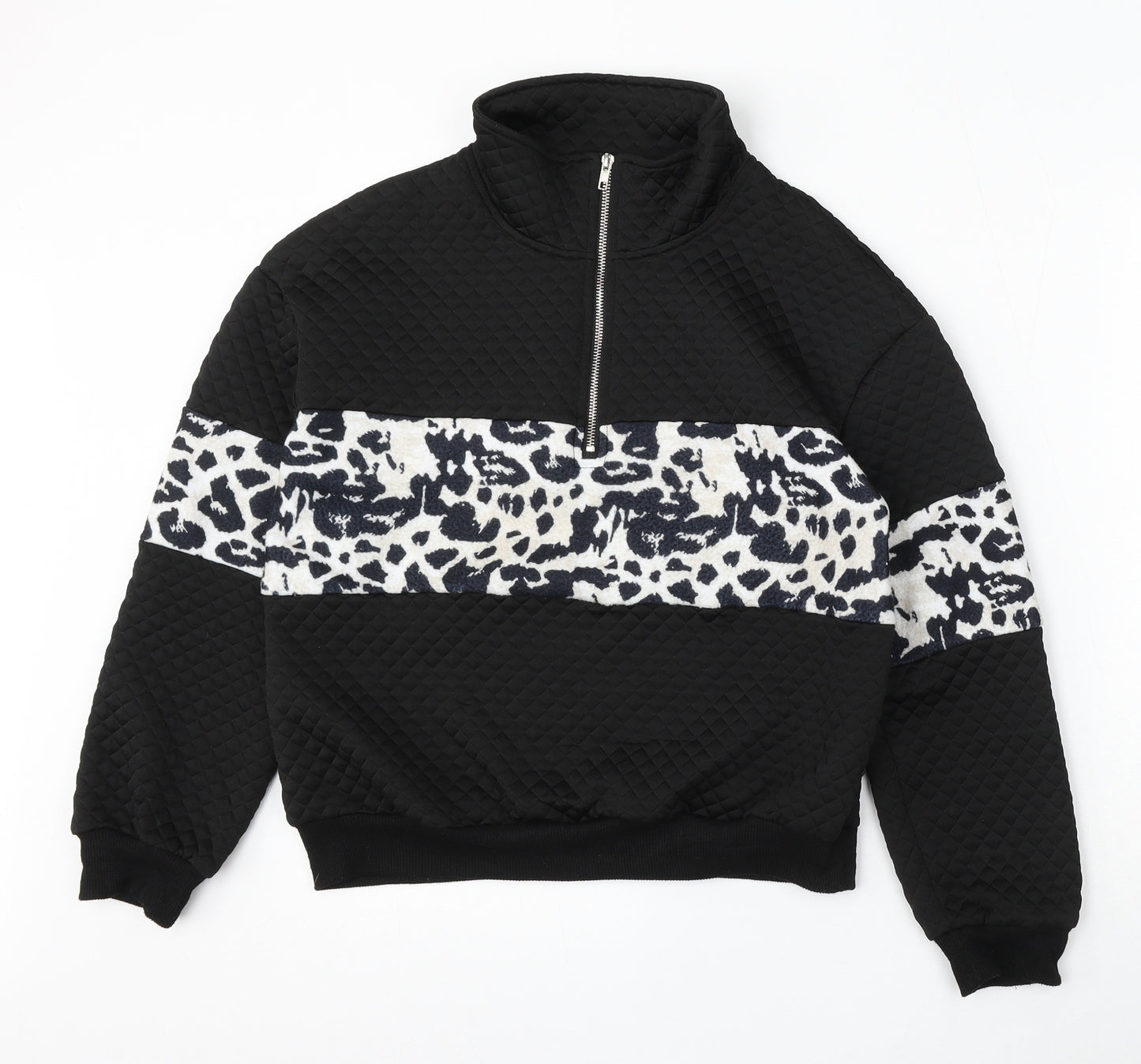 SheIn Womens Black Animal Print Polyester Pullover Sweatshirt Size S Zip - Leopard Print