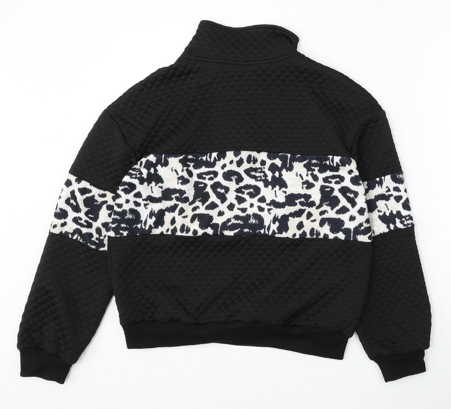 SheIn Womens Black Animal Print Polyester Pullover Sweatshirt Size S Zip - Leopard Print