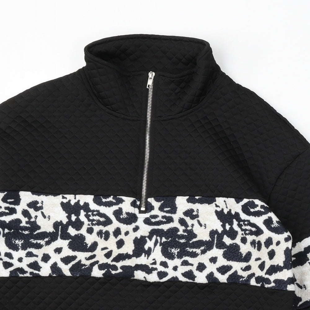 SheIn Womens Black Animal Print Polyester Pullover Sweatshirt Size S Zip - Leopard Print