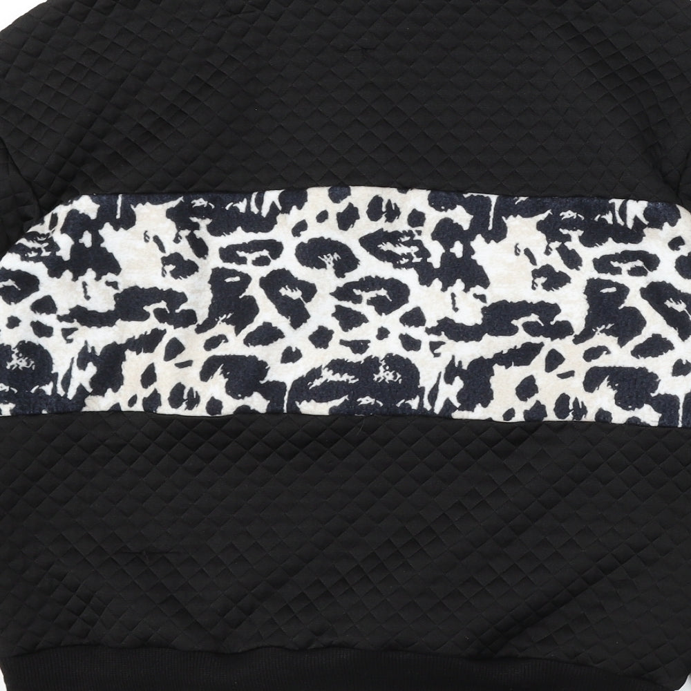 SheIn Womens Black Animal Print Polyester Pullover Sweatshirt Size S Zip - Leopard Print