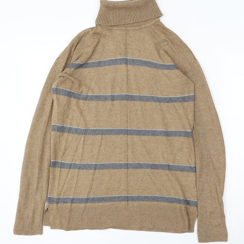 NEXT Womens Brown Roll Neck Striped Cotton Pullover Jumper Size 6