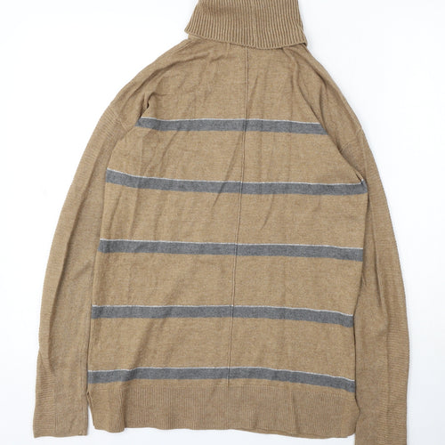 NEXT Womens Brown Roll Neck Striped Cotton Pullover Jumper Size 6