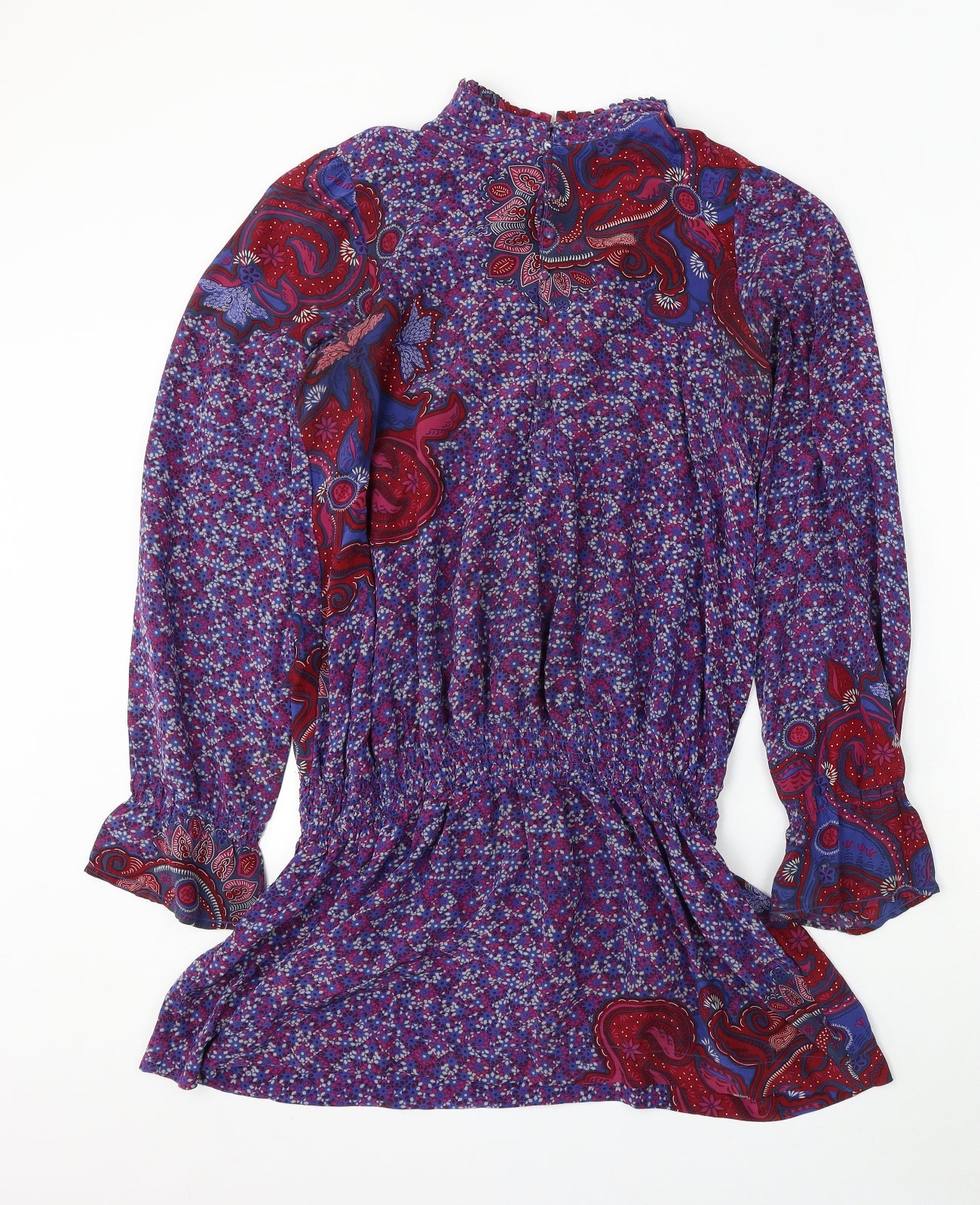 Mexx Womens Blue Floral Polyester Basic Blouse Size 12 Round Neck