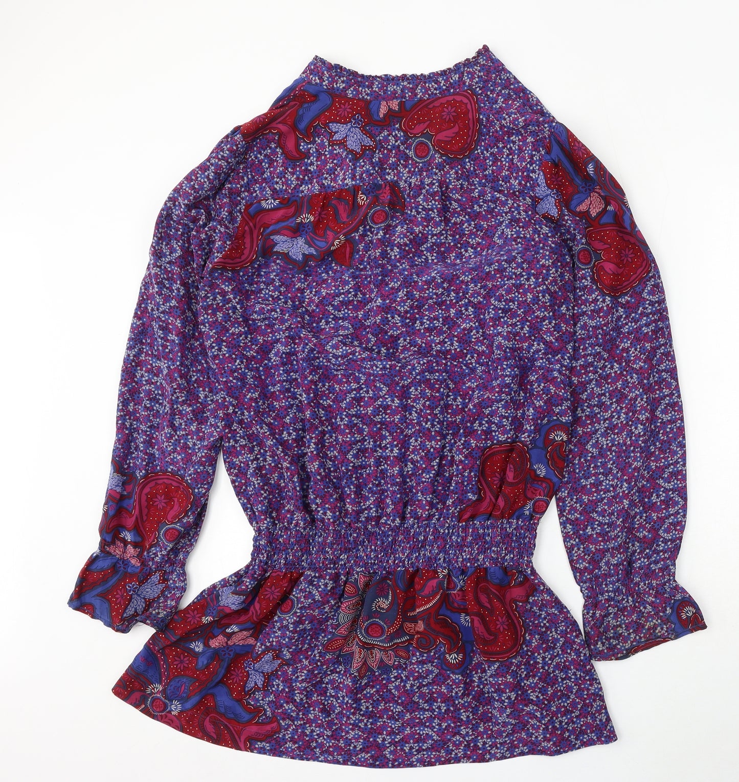 Mexx Womens Blue Floral Polyester Basic Blouse Size 12 Round Neck
