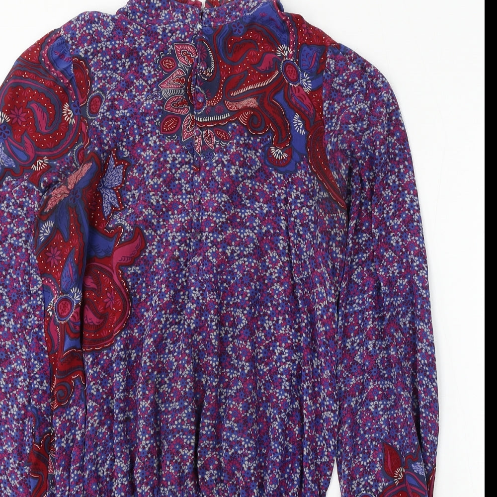 Mexx Womens Blue Floral Polyester Basic Blouse Size 12 Round Neck