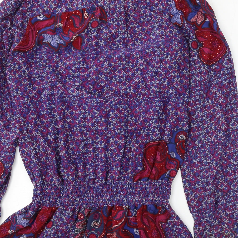 Mexx Womens Blue Floral Polyester Basic Blouse Size 12 Round Neck