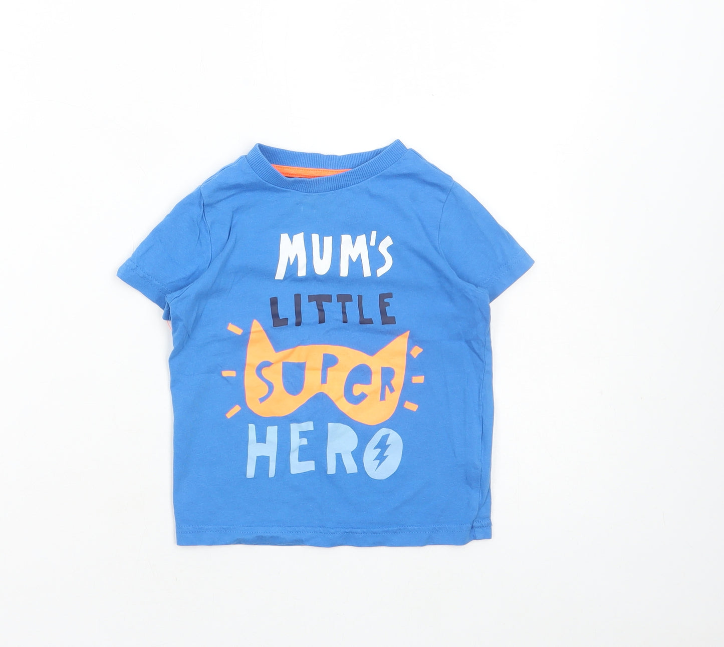 F&F Boys Blue Cotton Basic T-Shirt Size 18-24 Months Round Neck Pullover - Mums super hero