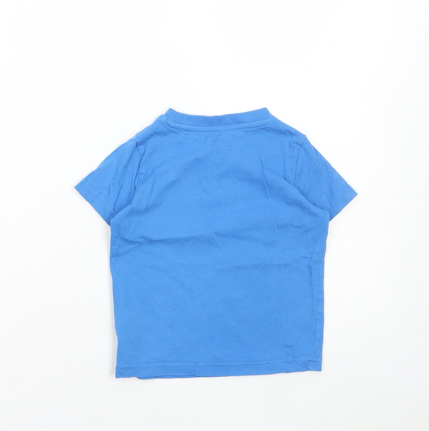 F&F Boys Blue Cotton Basic T-Shirt Size 18-24 Months Round Neck Pullover - Mums super hero