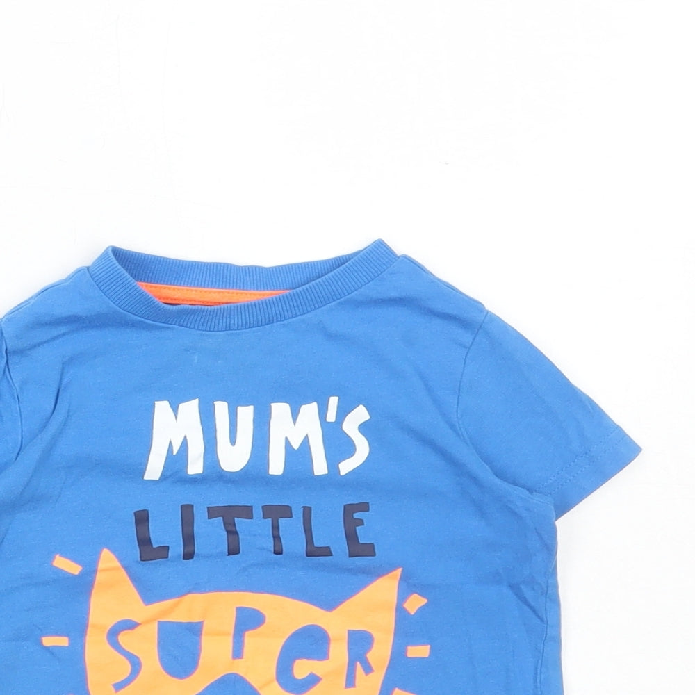 F&F Boys Blue Cotton Basic T-Shirt Size 18-24 Months Round Neck Pullover - Mums super hero