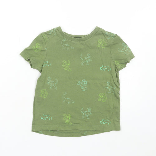 George Boys Green Geometric Cotton Basic T-Shirt Size 12-18 Months Round Neck Pullover - Dinosaur Print