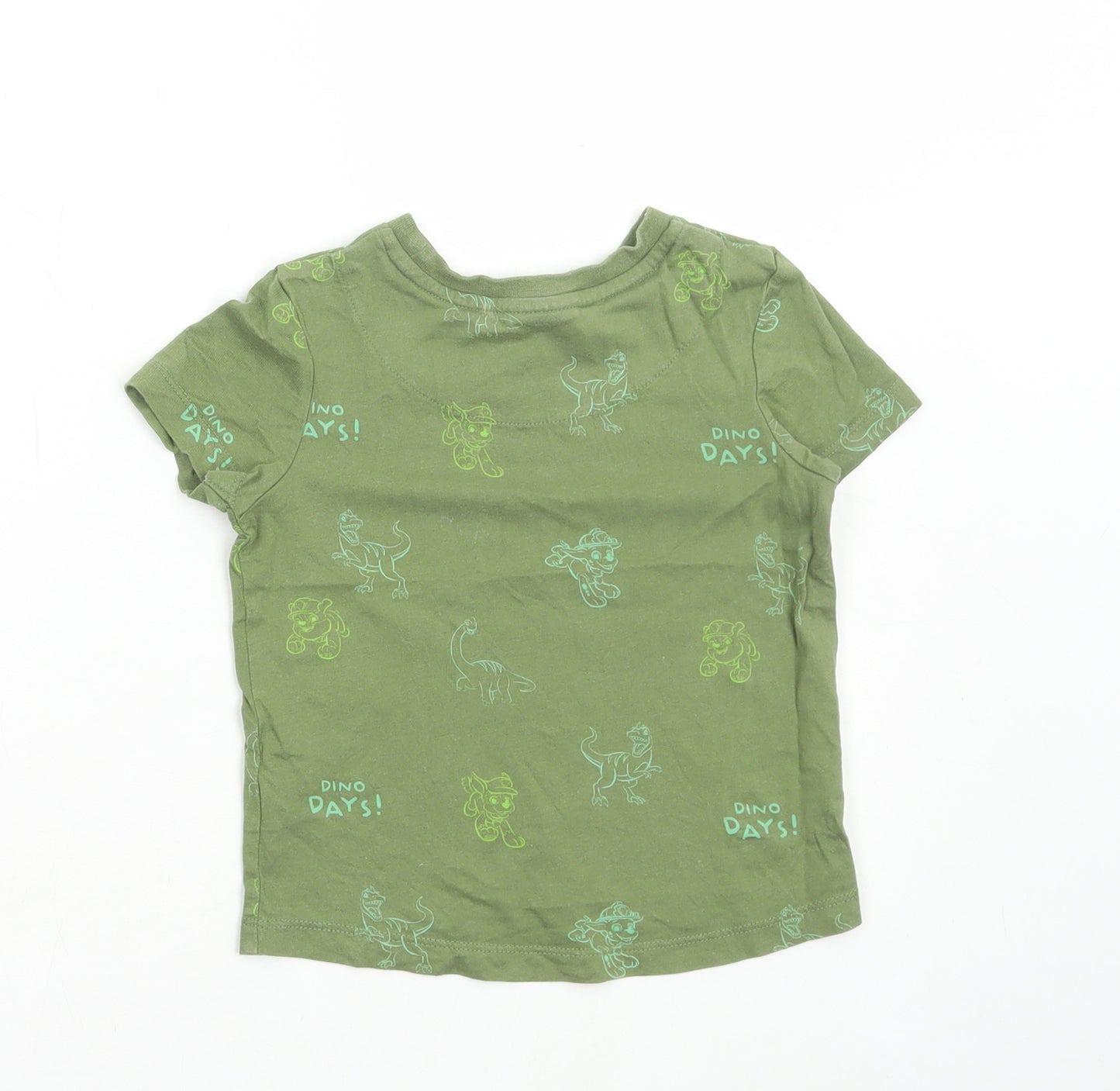 George Boys Green Geometric Cotton Basic T-Shirt Size 12-18 Months Round Neck Pullover - Dinosaur Print