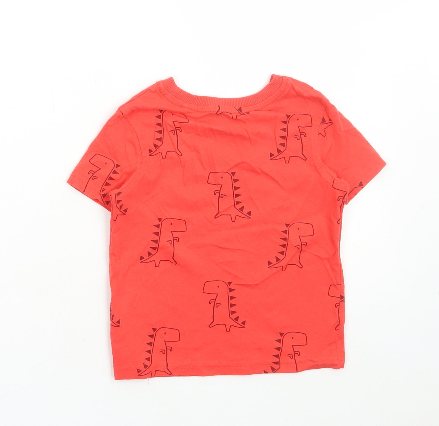 George Boys Red Geometric Cotton Basic T-Shirt Size 18-24 Months Round Neck Pullover - Dinosaur Print