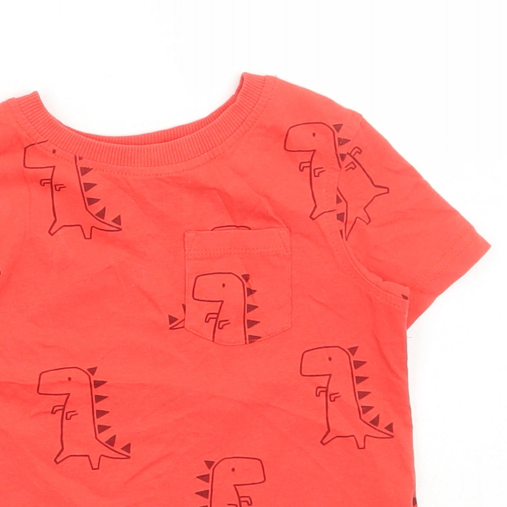 George Boys Red Geometric Cotton Basic T-Shirt Size 18-24 Months Round Neck Pullover - Dinosaur Print