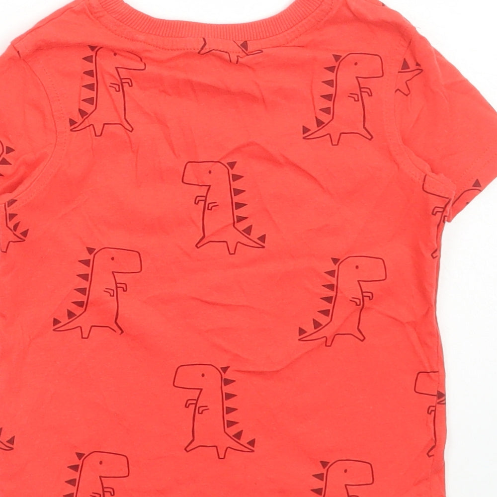 George Boys Red Geometric Cotton Basic T-Shirt Size 18-24 Months Round Neck Pullover - Dinosaur Print