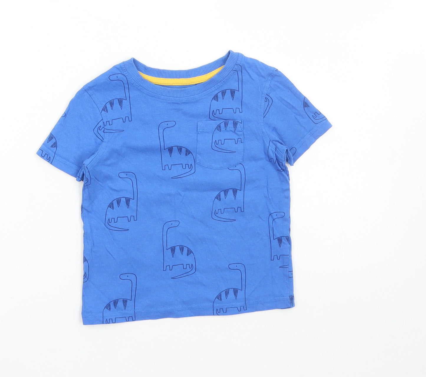 George Boys Blue Cotton Basic T-Shirt Size 18-24 Months Round Neck Pullover - Dinosaur Print