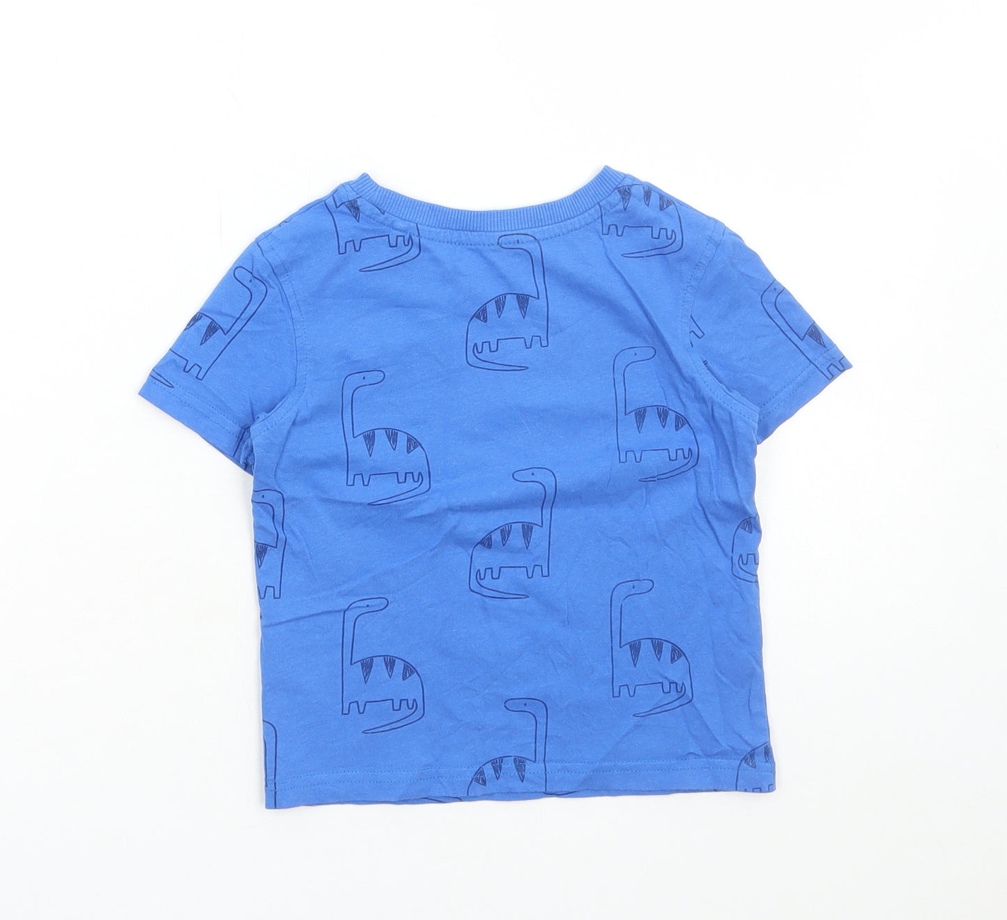 George Boys Blue Cotton Basic T-Shirt Size 18-24 Months Round Neck Pullover - Dinosaur Print