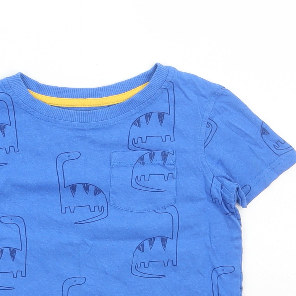 George Boys Blue Cotton Basic T-Shirt Size 18-24 Months Round Neck Pullover - Dinosaur Print