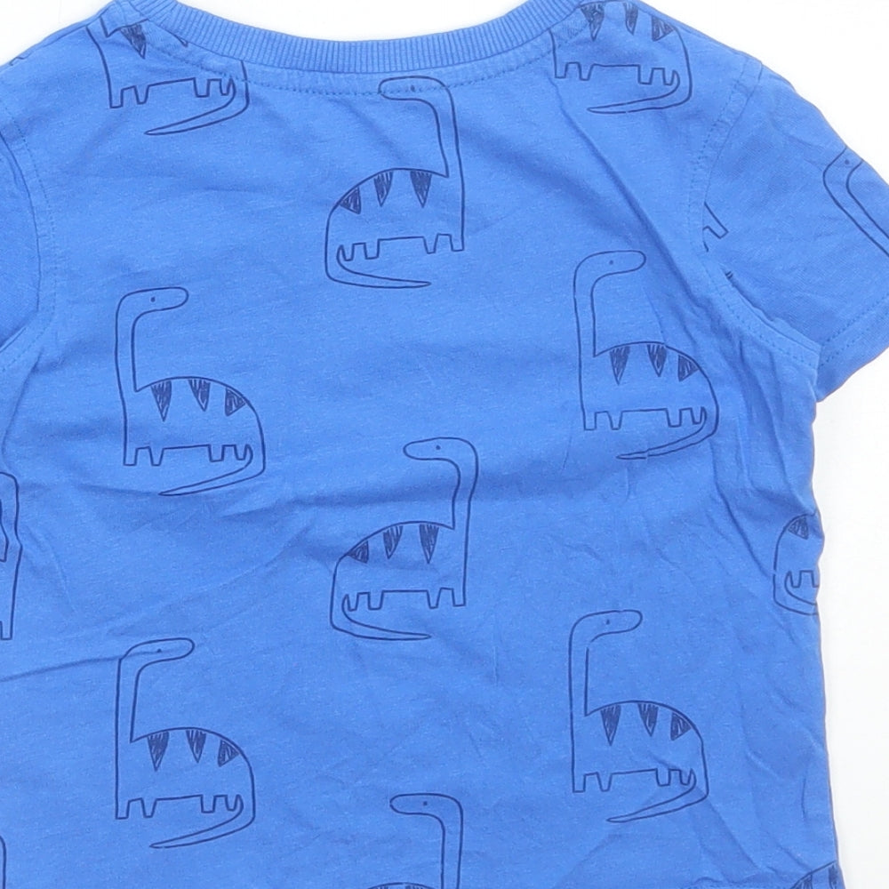George Boys Blue Cotton Basic T-Shirt Size 18-24 Months Round Neck Pullover - Dinosaur Print